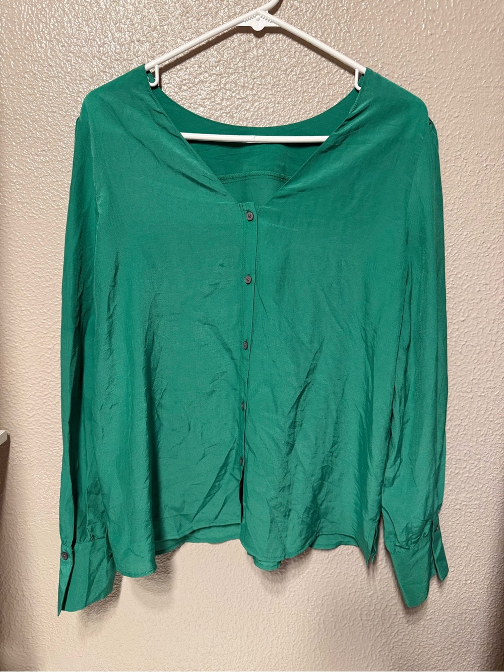 LOFT Green Button-Front Blouse
